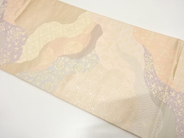 JAPANESE KIMONO / ANTIQUE FUKURO OBI / SILK / WOVEN FLOWER & MICHINAGADORI